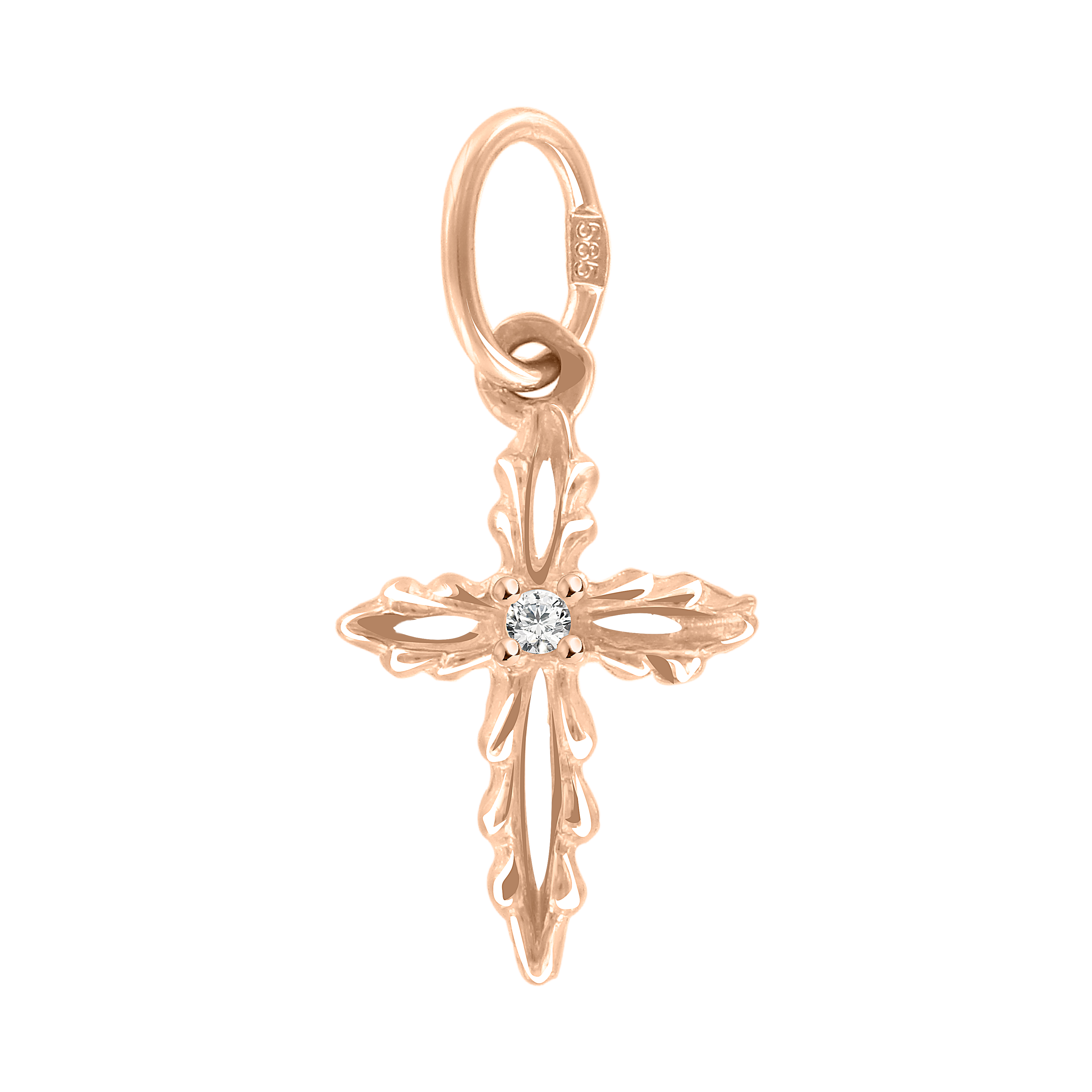 Anhänger - Kreuz aus 585er Rotgold, mit Zirkonia