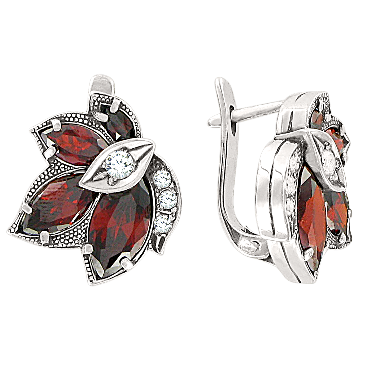Ohrringe aus Silber 925, mit 8 Granaten und 8 Zirkonia, Höhe ca. 21 mm