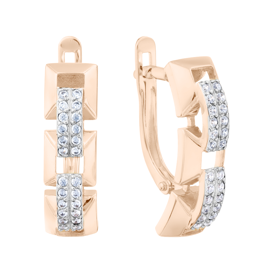 Charmante Ohrringe aus Rotgold 585, mit 48 Zirkonia, Höhe ca. 20 mm