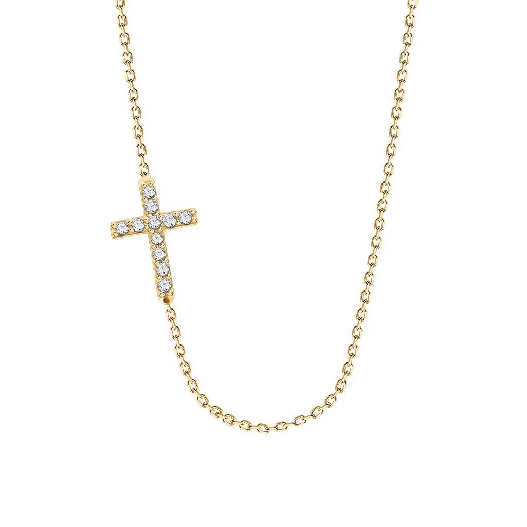 Halskette aus Gelbgold 585 mit kreuzförmigem Zirkonia-Anhänger