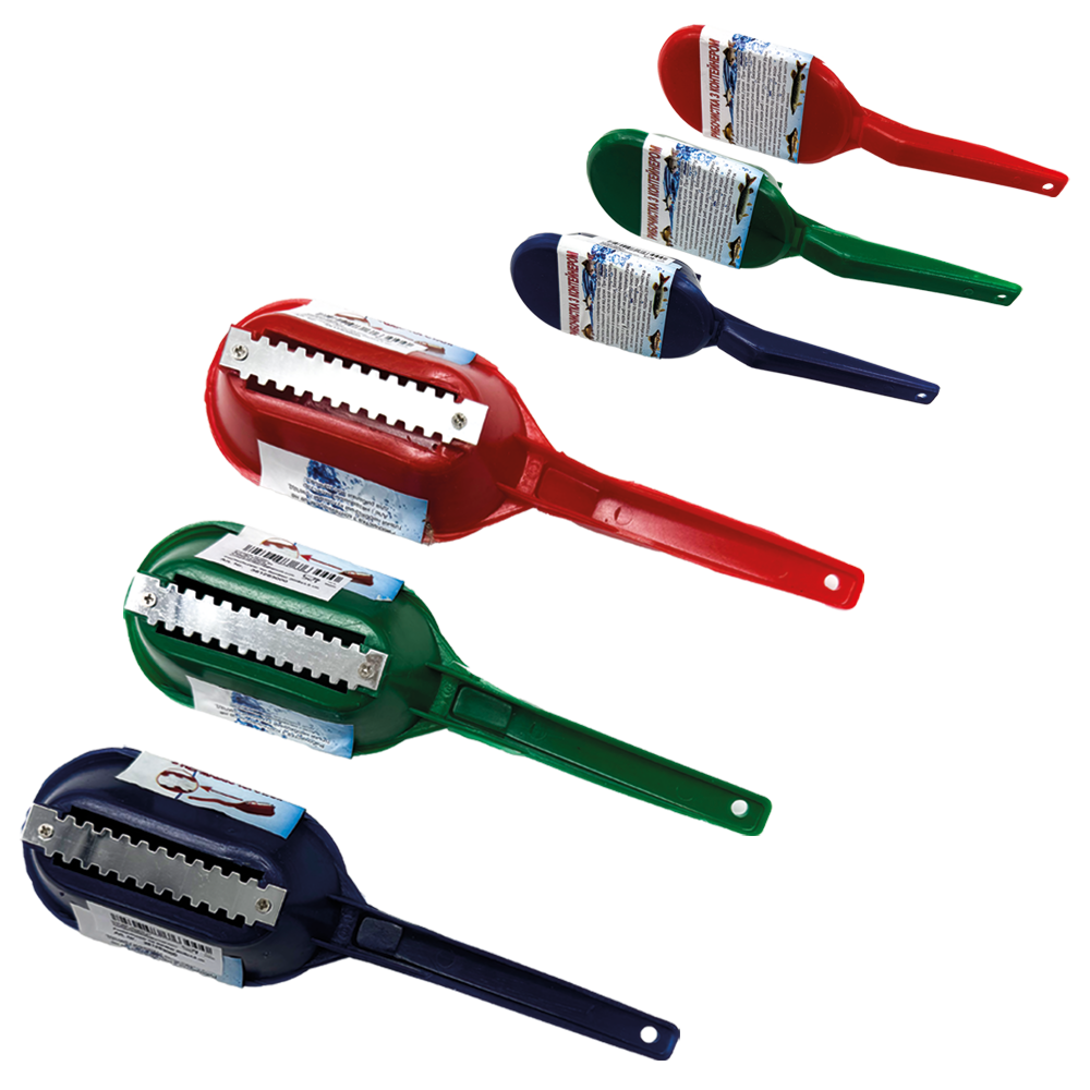 Fischschupper mit Edelstahlbehälter, 20 x 6 x 4,5 cm (Farben sortiert)