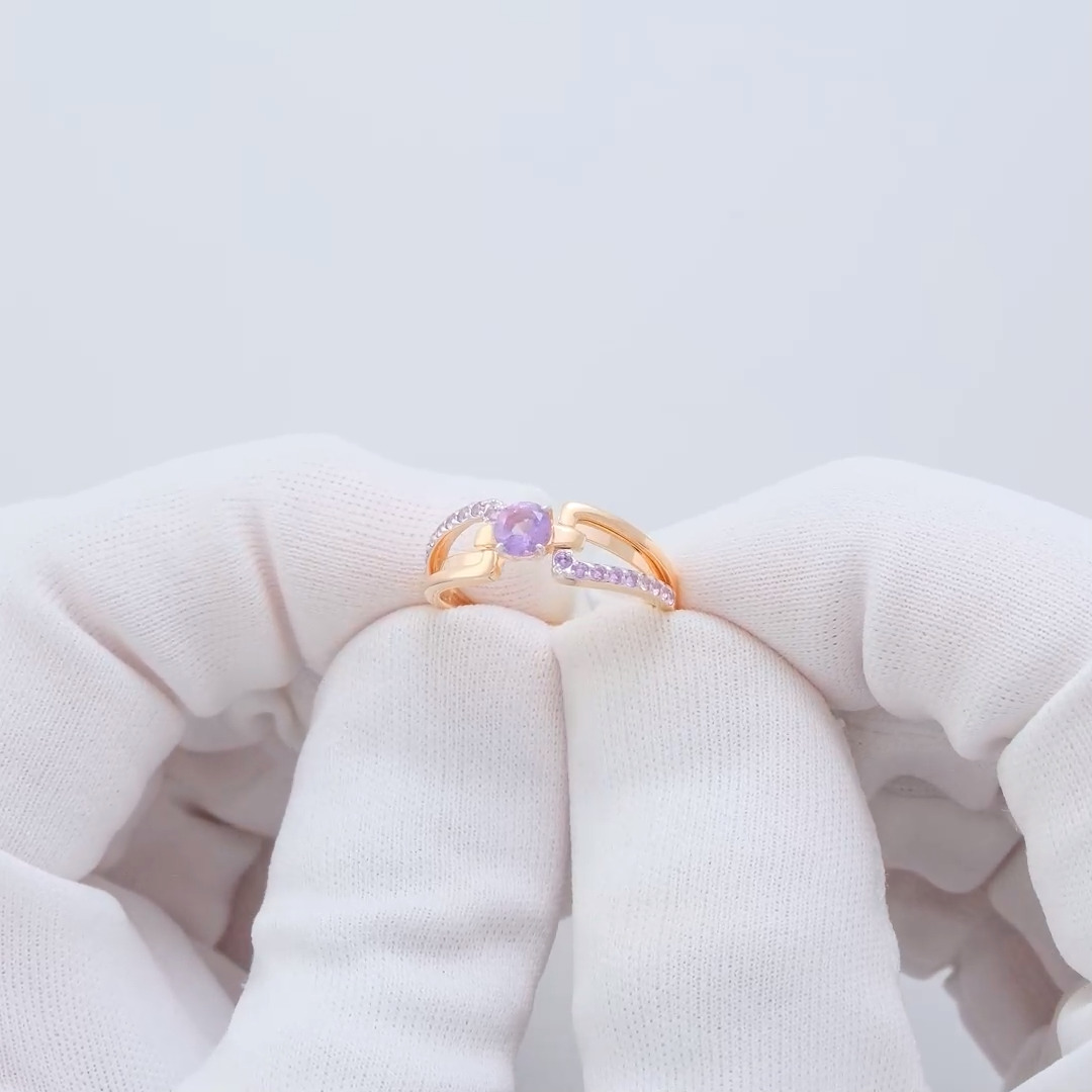 Damenring, Russisches Rotgold 585, mit Amethyst, Durchmesser des zentralen Steins ca. 5 mm