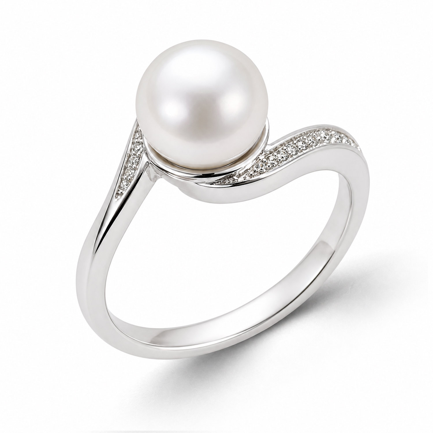 Damenring aus 925 Silber mit Perle und Zirkonia