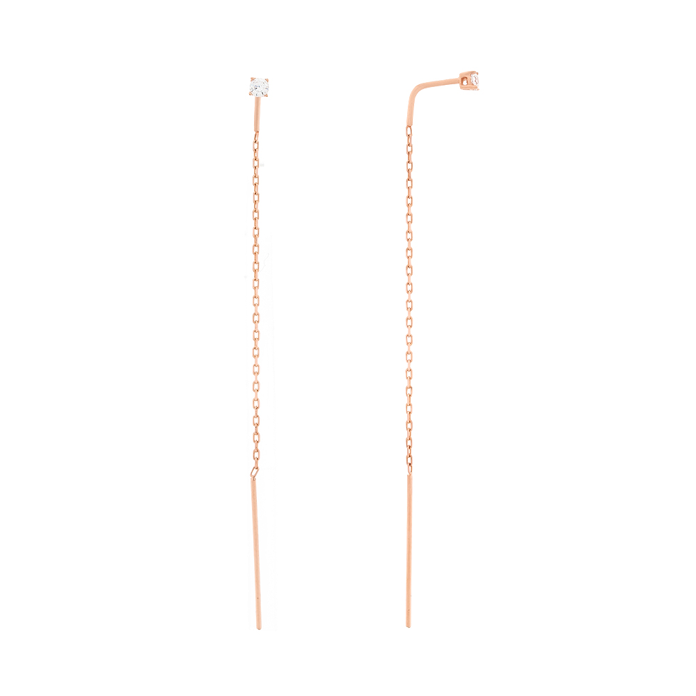 Durchzieher Ohrringe aus 585 Rotgold mit einem Zirkoniastein