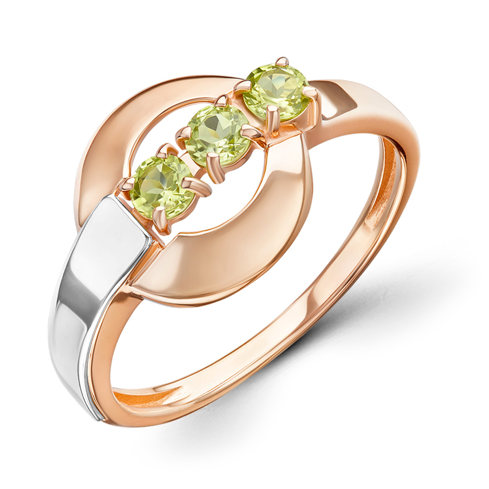 Zarter Damenring aus Russisches Rotgold 585 / Weißgold 585, mit Chrysolith