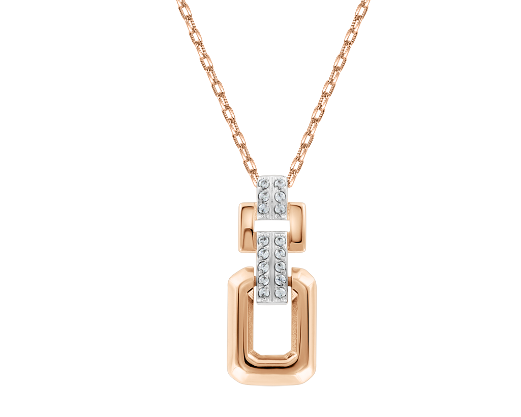 Elegantes Collier aus russischem Rotgold 585 mit einem modernen Anhänger - Höhe ca. 20 mm, verziert mit funkelnden Zirkonia, Kettenlänge ca. 40-45 cm