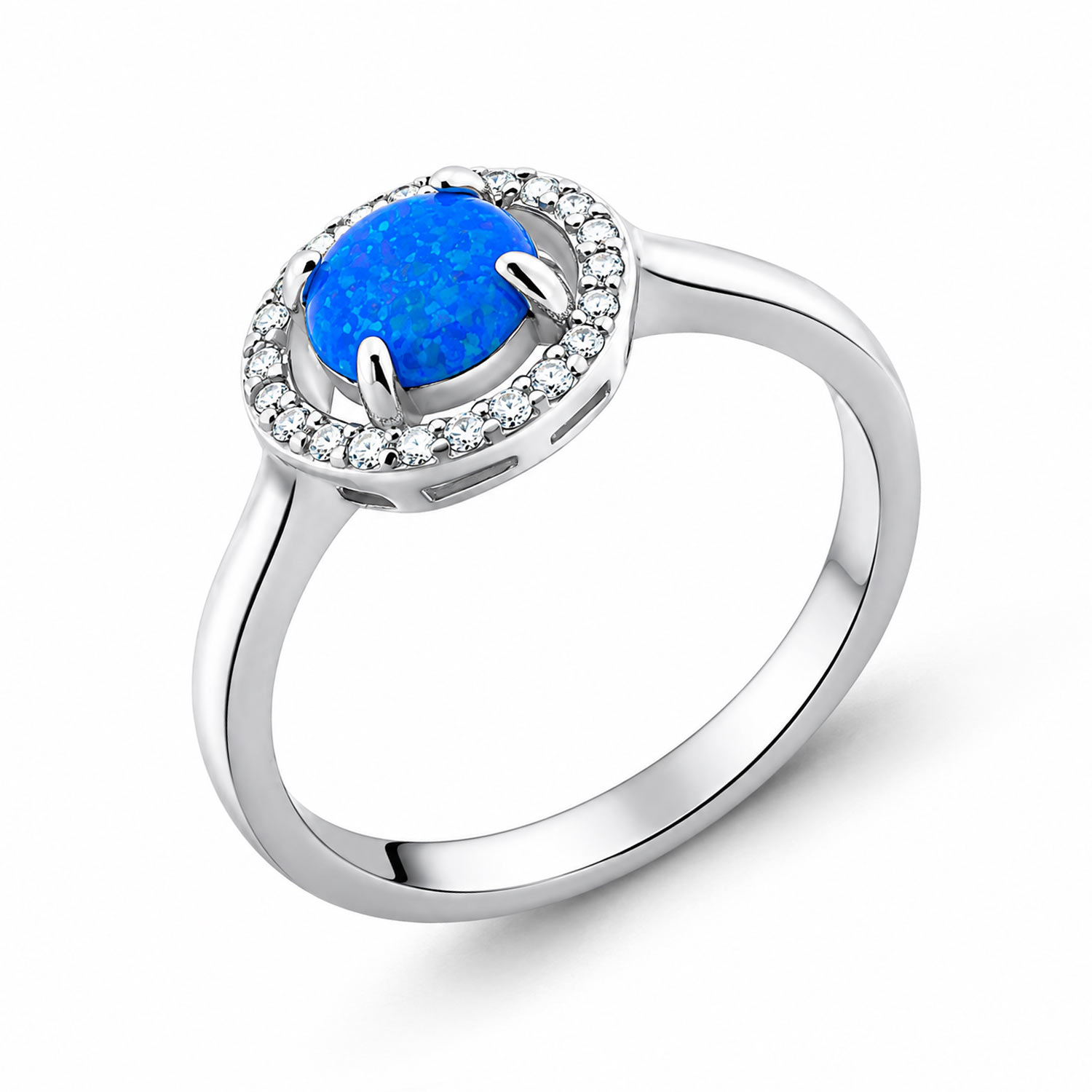 Damenring aus 925 Silber mit blauem Opal und Zirkonia