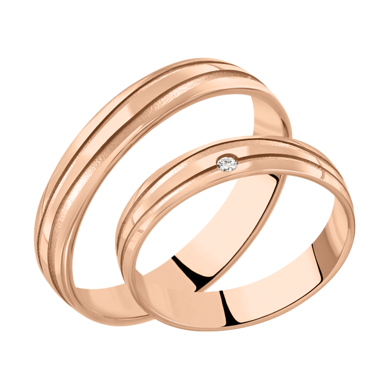Trauring, Russisches Rotgold 585, V814/TR mit Brillant 0,02 ct. HSI, mit glänzender und matter Oberfläche, Breite ca. 4 mm, V814V1 ohne Brillant. / Preis für je 1 Ring