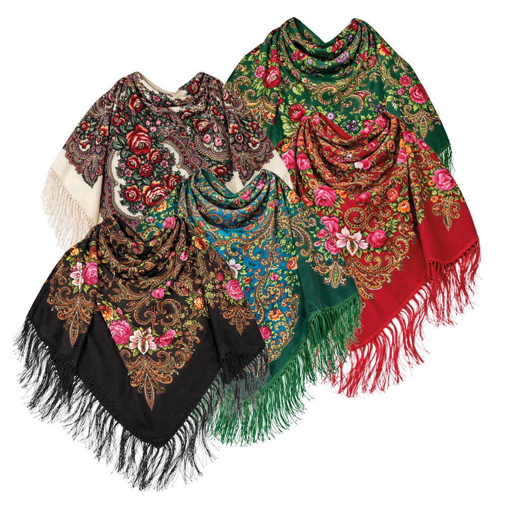 Fransentuch Blumen aus 80 % Wolle und 20 % Viskose, 110×110 cm