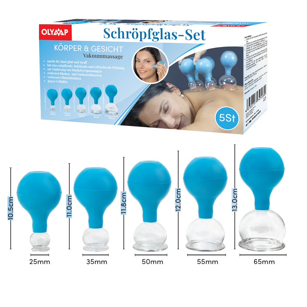 OLYMP Schröpfglas-Set für Körper- und Gesichtsmassage, 5-tlg