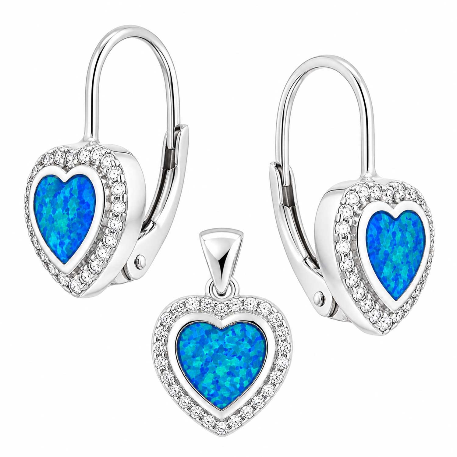 Schmuckset aus 925 Silber in Herzform: Ohrringe + Anhänger