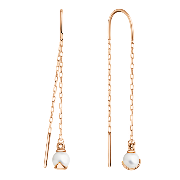 Längliche Durchzieher-Ohrhänger aus 585er Rotgold mit Perlen, Länge ca. 51 mm