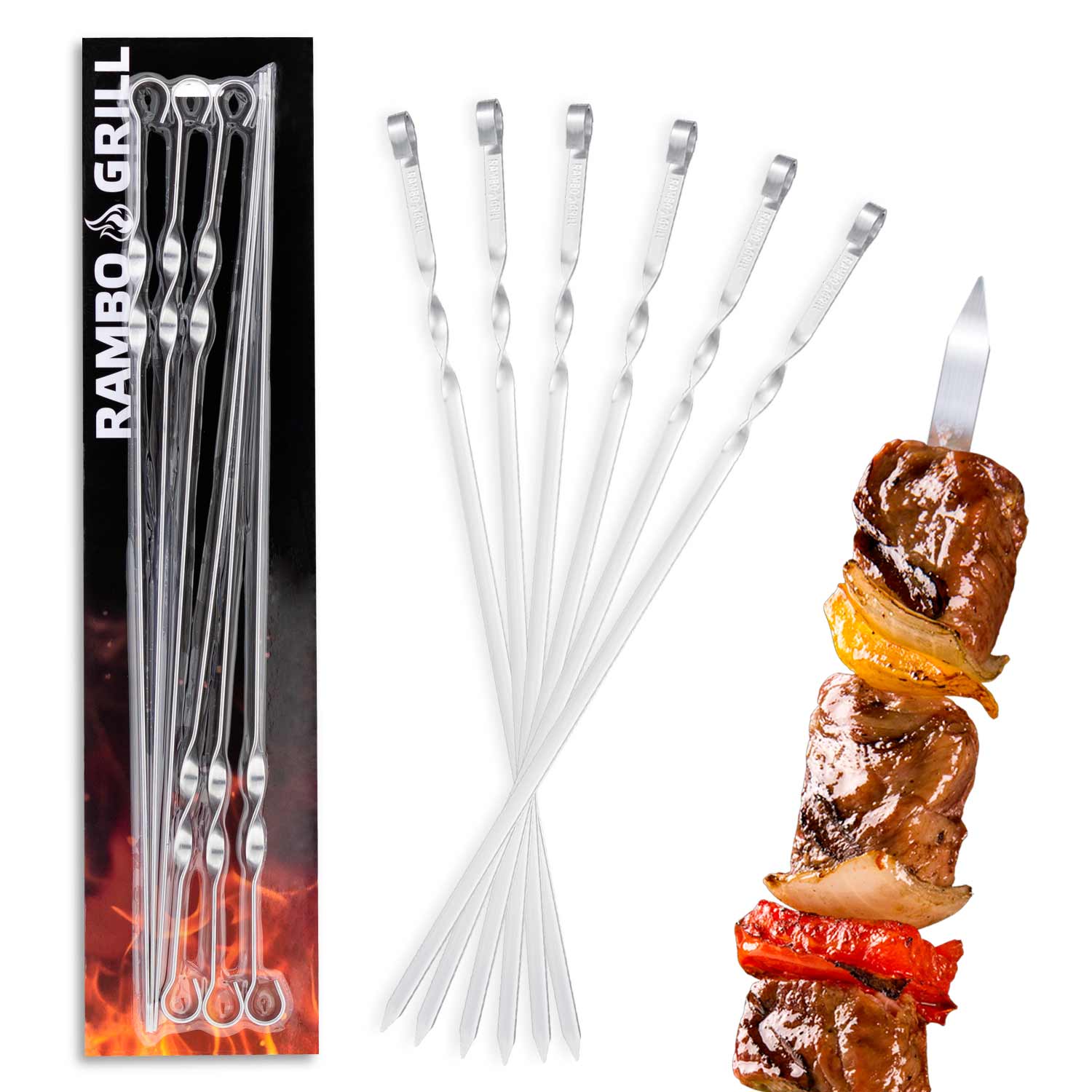 Rambo Grill Edelstahl-Grillspieße (6 Stück, 50 cm)
