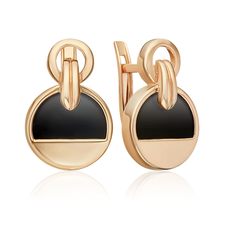 Ohrringe aus Rotgold 585, mit Onyx, Höhe ca.18 mm