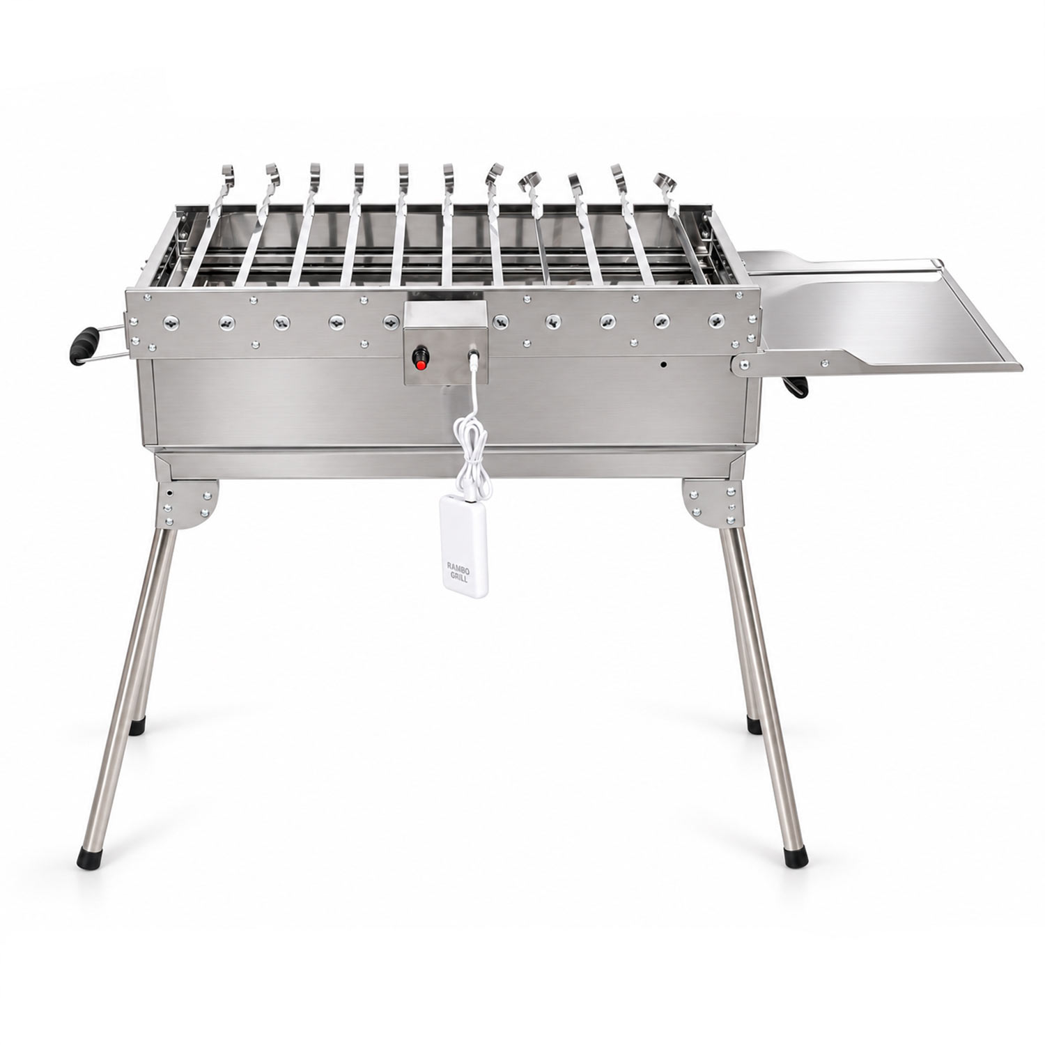 Rambo Grill Set – Edelstahl-Mangal mit Grillaufsatz für 11 automatisch drehende Spieße