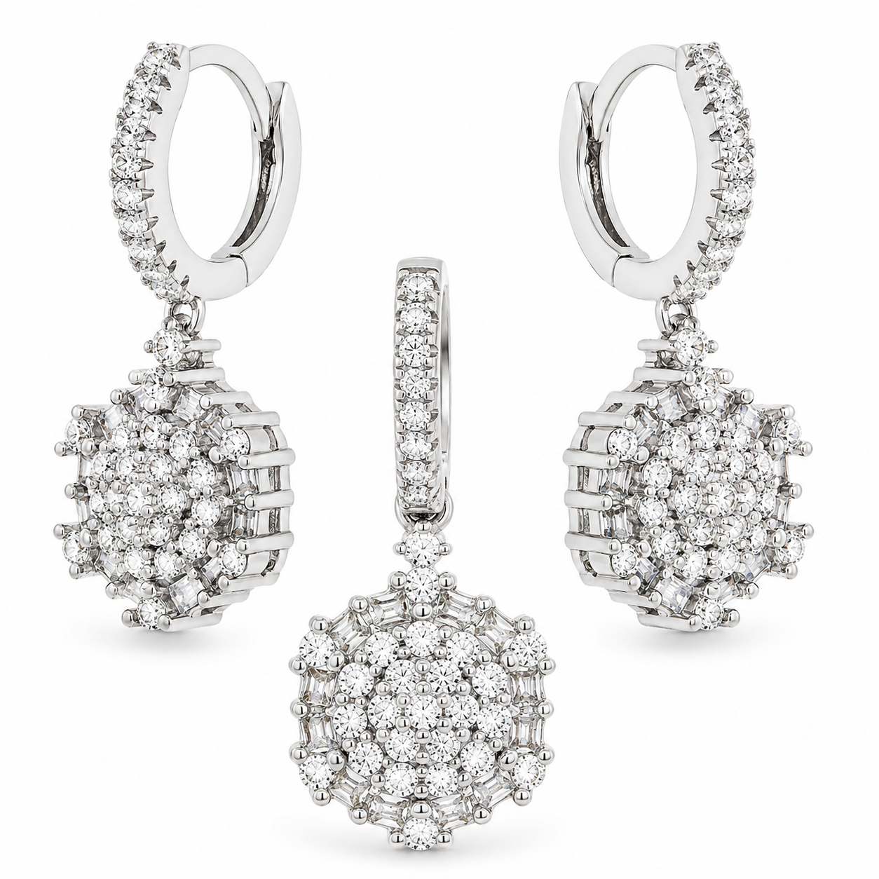 Schmuckset aus 925 Silber mit Zirkonia: Ohrhänger + Anhänger