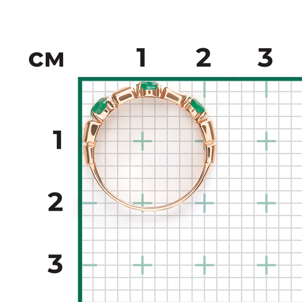 Damenring, Russisches Rotgold 585, mit grünen Smaragden - Durchmesser des Steins ca. 4-5 mm