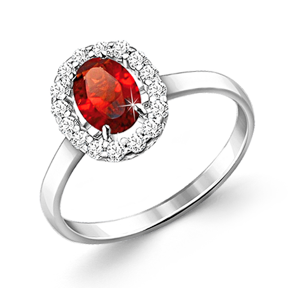 Schöner Damenring aus Sterlingsilber, mit 16 Zirkonia und Granat - Größe ≈ 7x5 mm