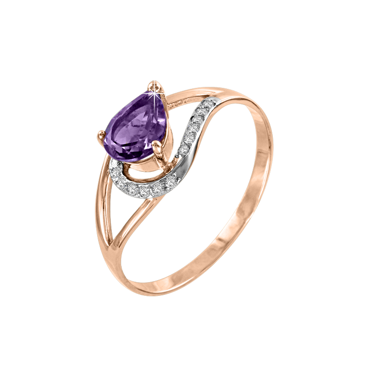 Damenring aus Rotgold 585, mit Amethyst 7x5 und Swarovski Zirkonia