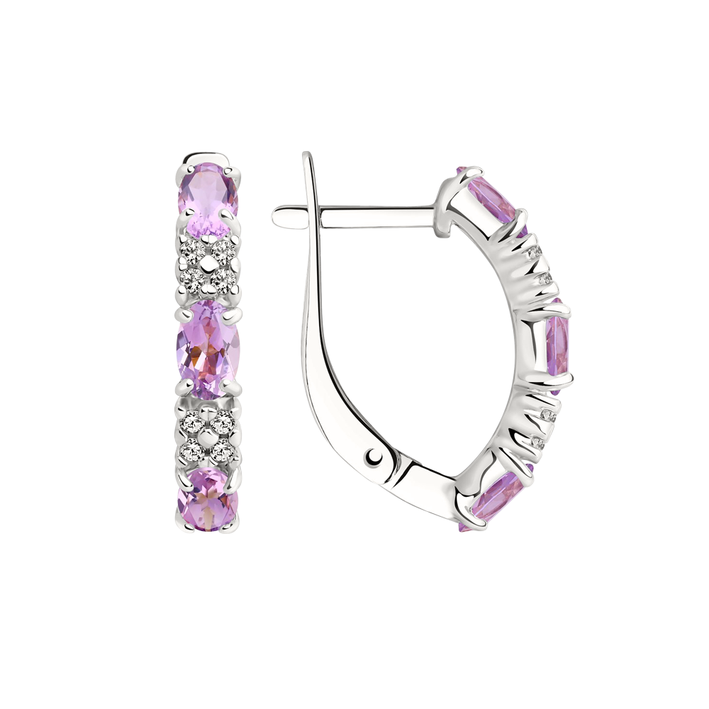 Elegante Ohrringe aus Silber 925 mit Amethyst HTS und Zirkonia, Höhe ca. 19 mm