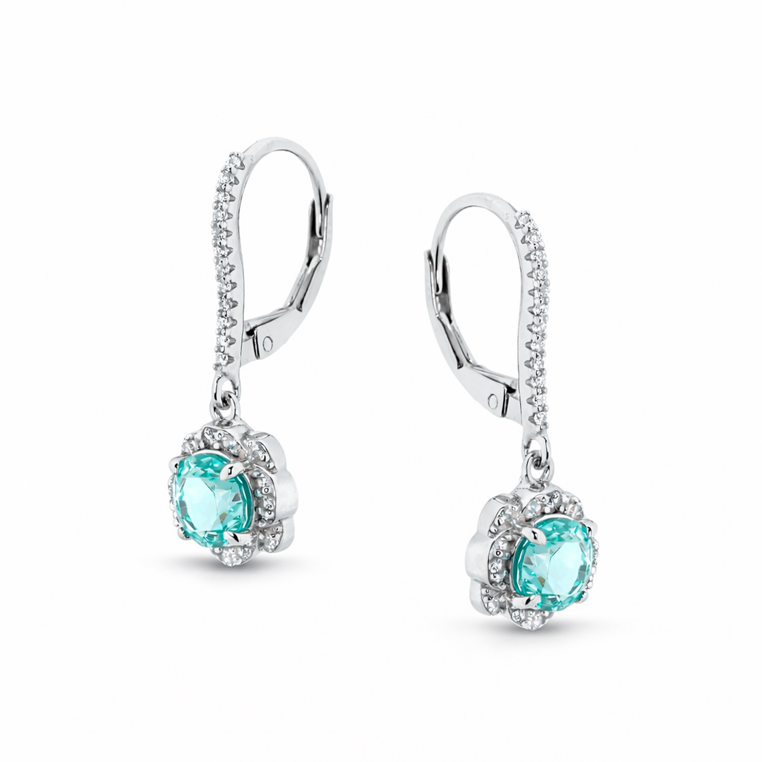 Ohrringe aus 925 Silber mit hellblauen und farblosen Zirkonia (Klappverschluß)
