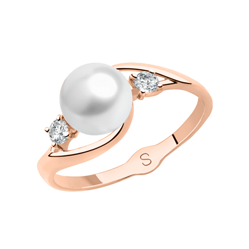 Damenring aus Rotgold 585 mit Perle und Zirkonia im eleganten Design