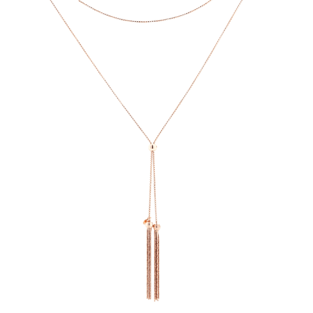 Y-Halskette mit Quasten aus 925 Silber, rotvergoldet