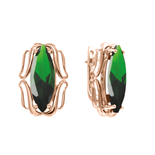 Elegante Ohrringe aus Rotgold 585 mit grünem Zirkonia im edlen Blätterdesign