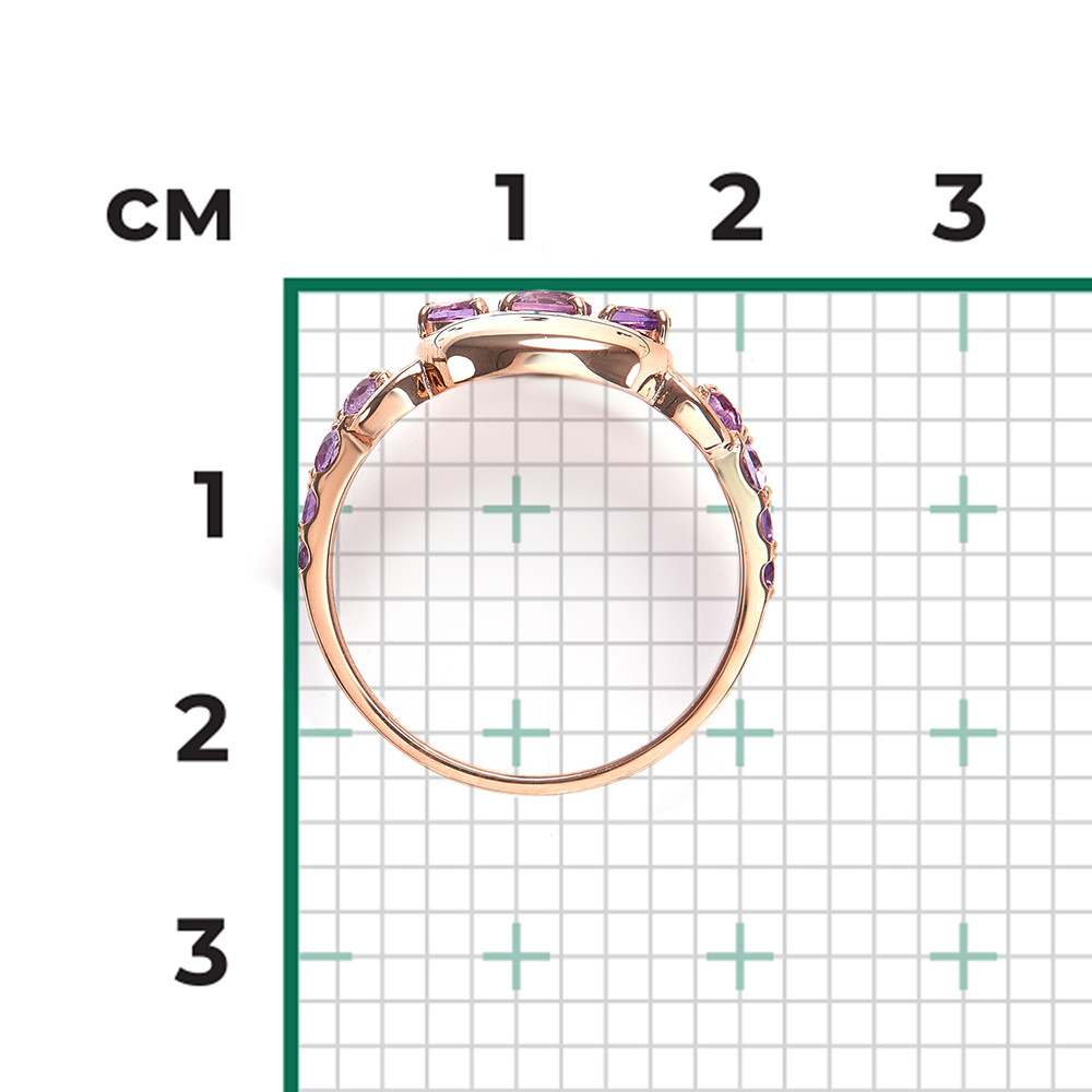 Damenring mit Amethysten, Russisches Rotgold 585, Durchmesser des zentralen Teils des Rings ca. 10 mm