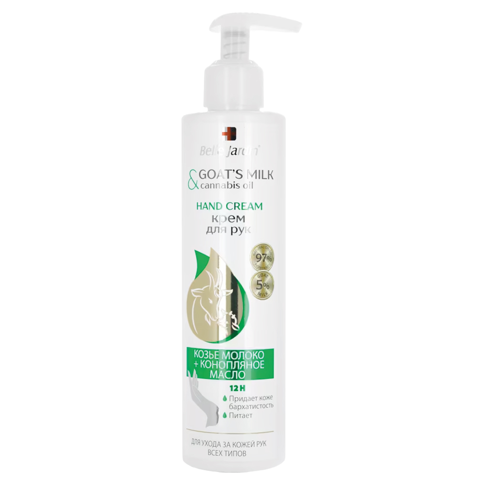 Belle Jardin Pflegende Handcreme mit Ziegenmilch und Hanföl, 250 ml