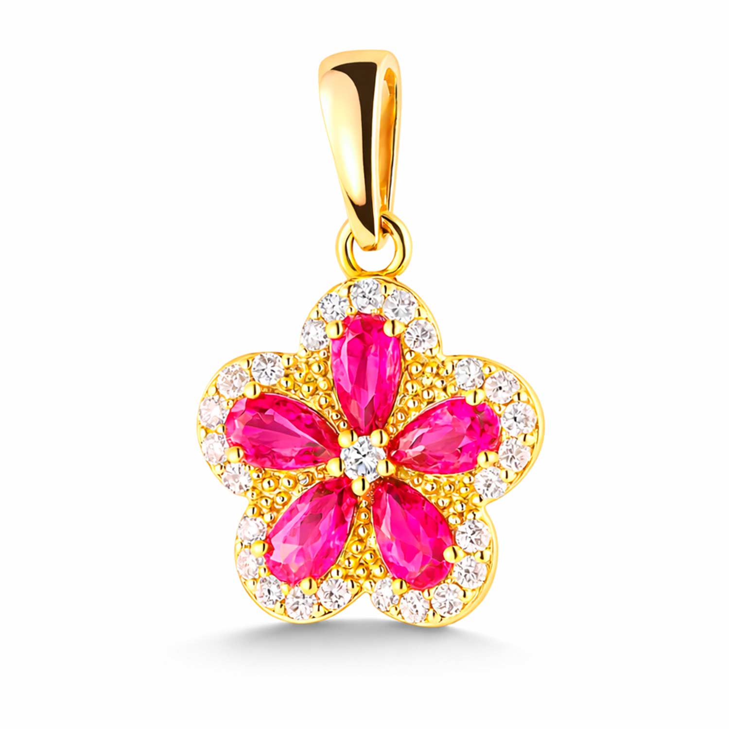 Anhänger Blume aus 585 Gold mit rosa und weißen Zirkonia