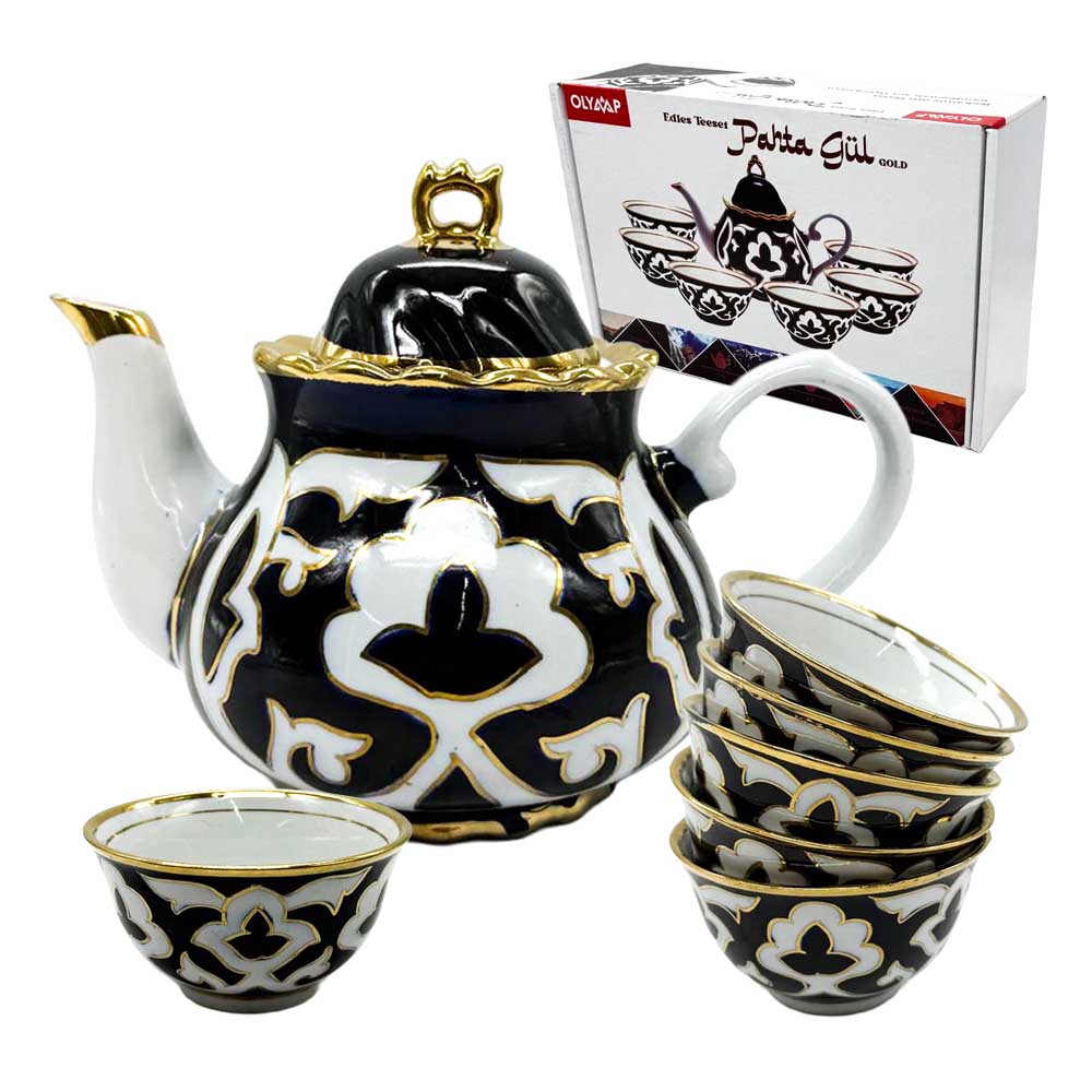 Teeservice Pahta Gul, weiß-blau-gold, 7tlg.