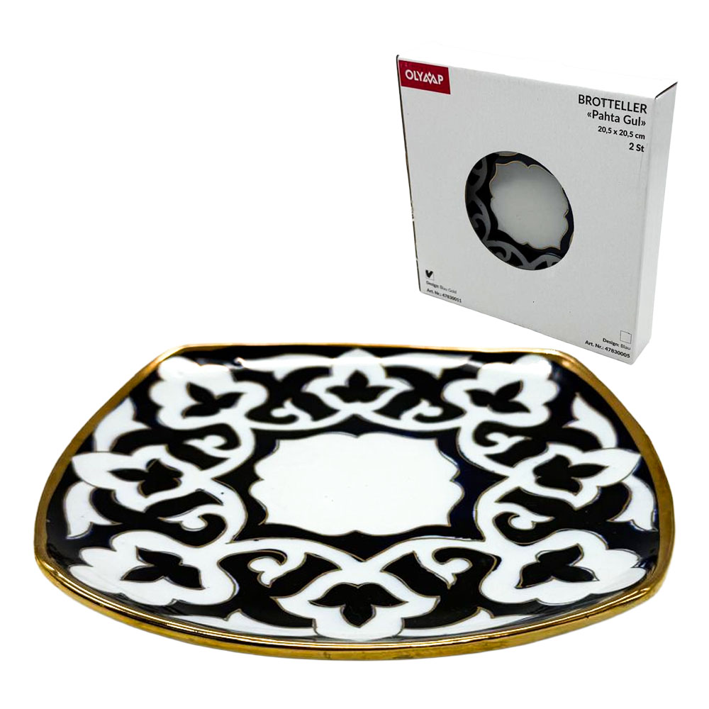 Brotteller Pahta Gul Blau-Gold, Usbekistan, Ø 20,5 cm, 2 St.