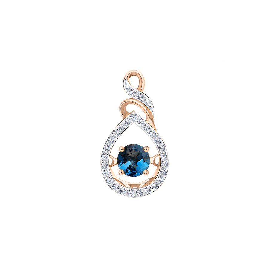 Anhänger aus Rotgold 585, mit London blue Topas - Durchmesser ca. 5 mm und Zirkonia, Höhe ca. 20 mm