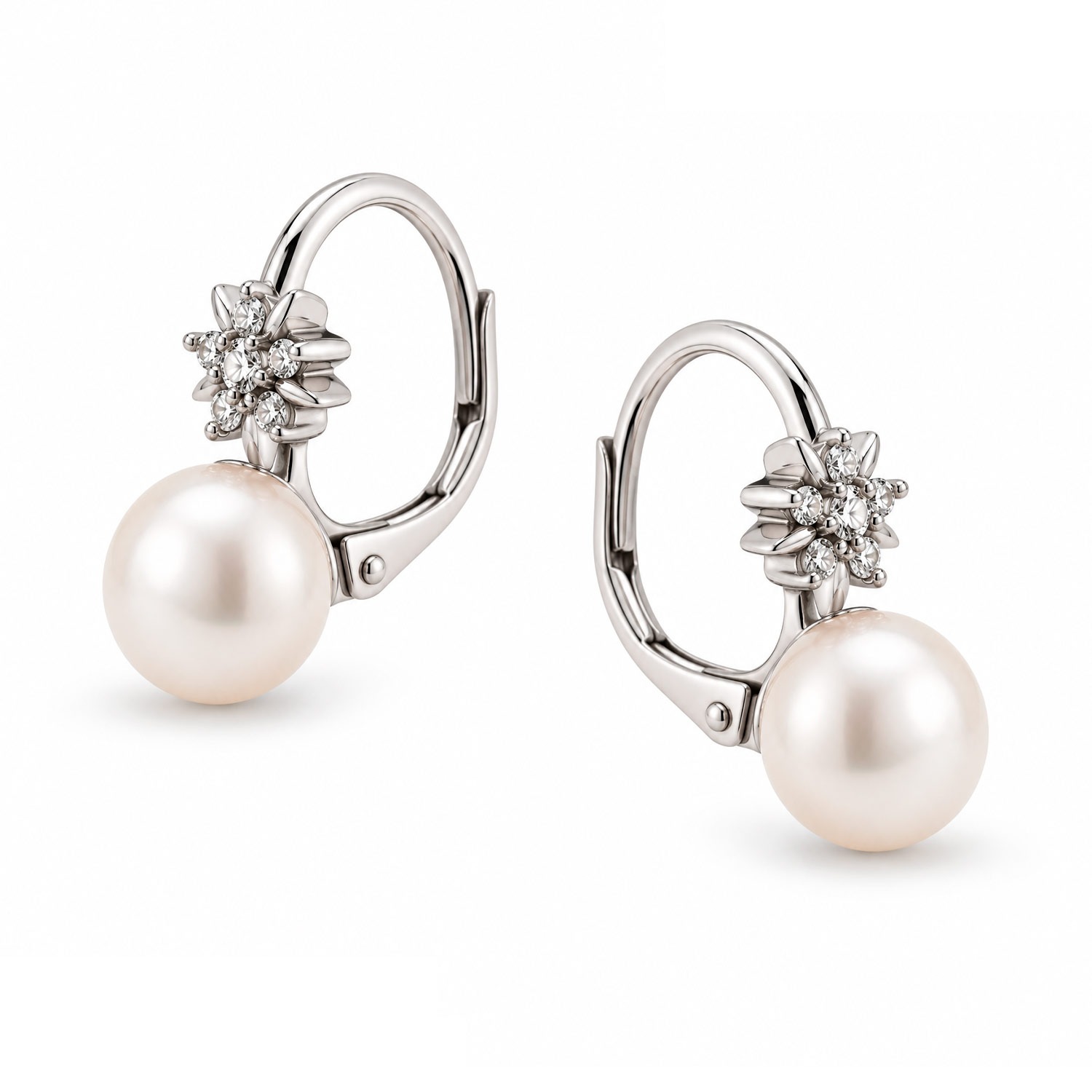 Elegante Ohrringe aus Silber 925 mit weißer Perle und Zirkonia