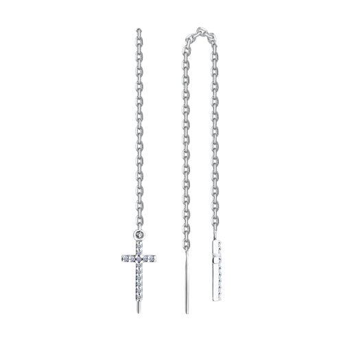 Durchzieher-Ohrringe aus 925er Silber, mit Zirkonia und Kreuz-Anhänger