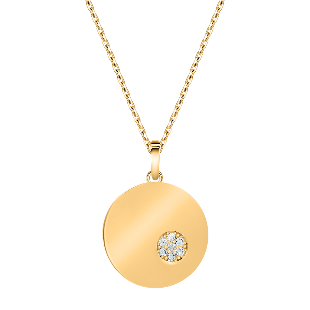 Attraktive Kette mit Anhänger, Gelbgold 585, mit Zirkonia, Durchmesser ca. 13 mm, Kettenlänge ca. 42-45 cm