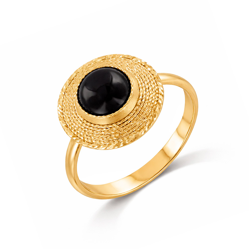 Wunderschöner Damenring aus Gelbgold 585, mit schwarzem Onyx, Durchmesser ca. 15 mm
