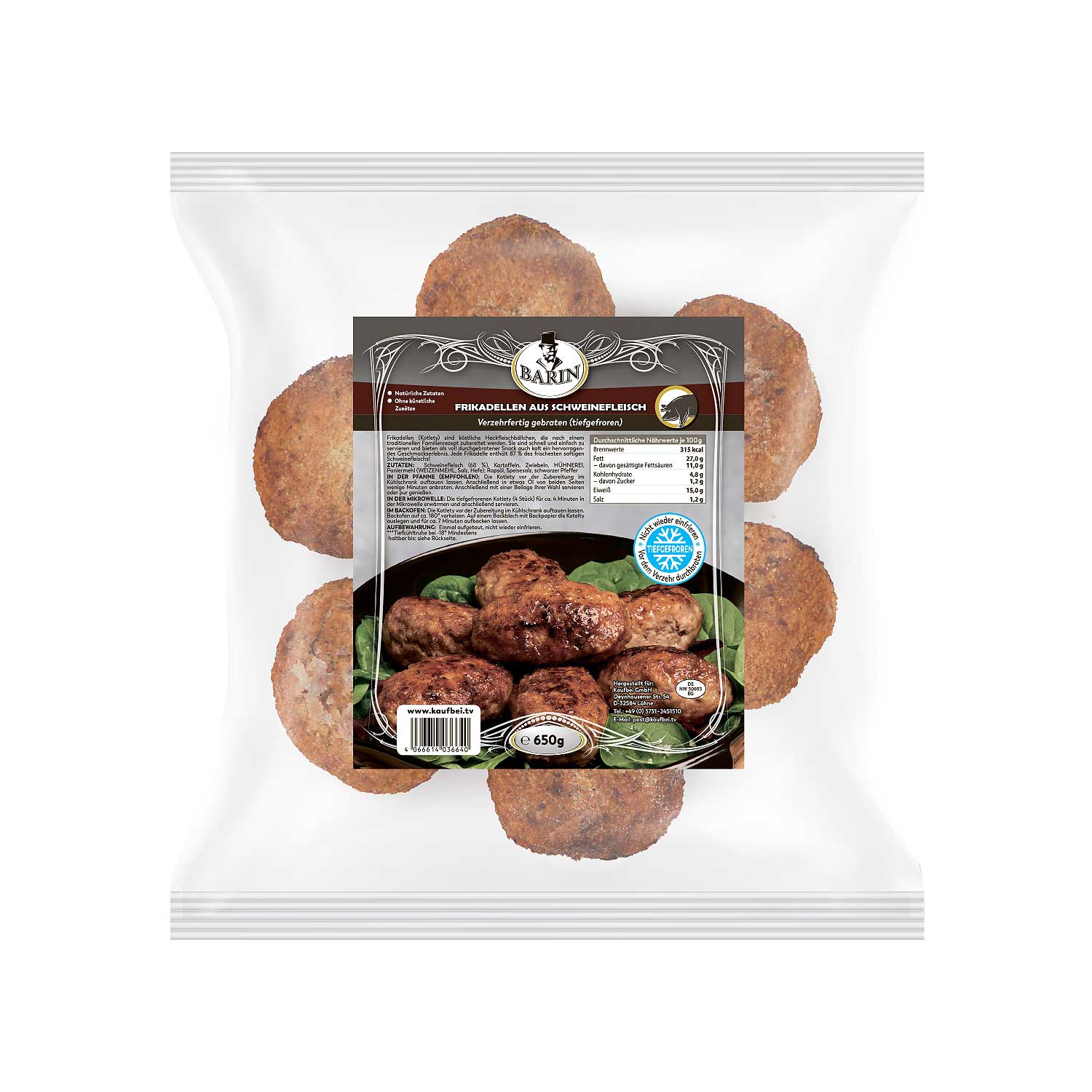 BARIN SET: 3x Frikadellen “Kotlety” aus Schweinefleisch, 650 g TK (ges. Netto 1,95 kg)