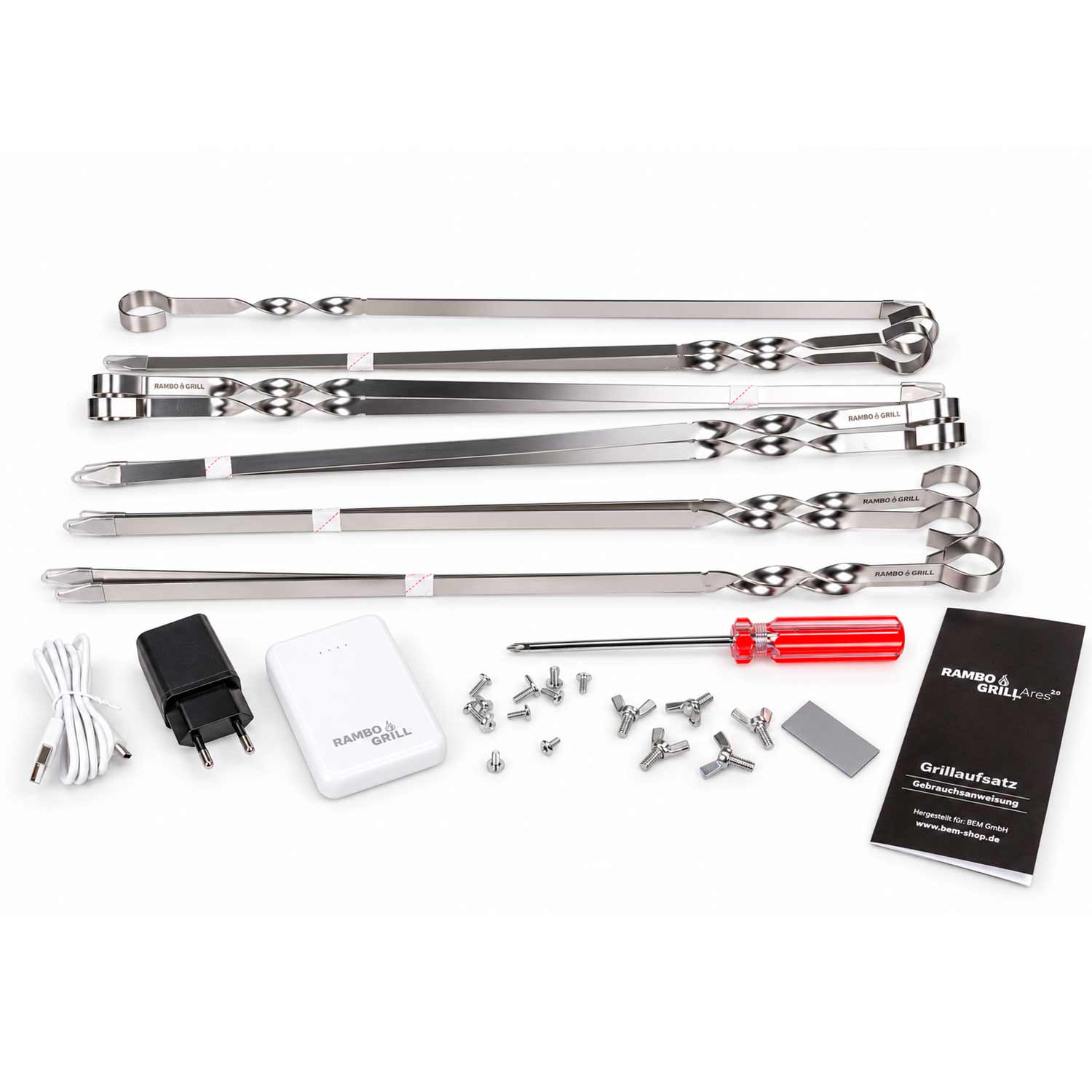 Rambo Grill Set – Edelstahl-Mangal mit Grillaufsatz für 11 automatisch drehende Spieße