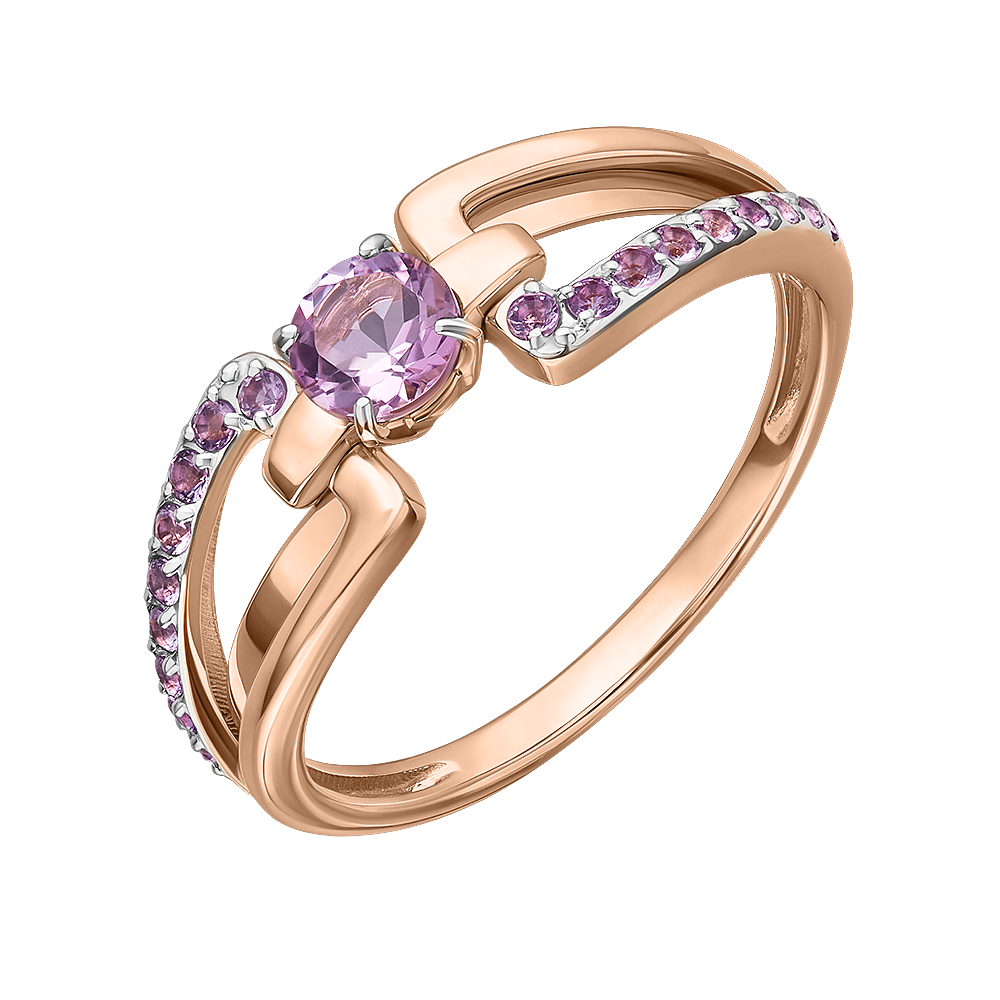 Damenring, Russisches Rotgold 585, mit Amethyst, Durchmesser des zentralen Steins ca. 5 mm
