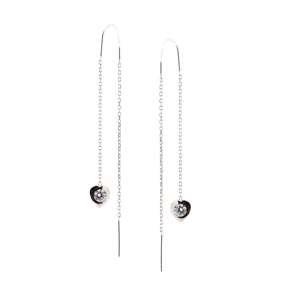 Durchzieh-Ohrringe in Herzform, aus 925 Silber mit Zirkonia